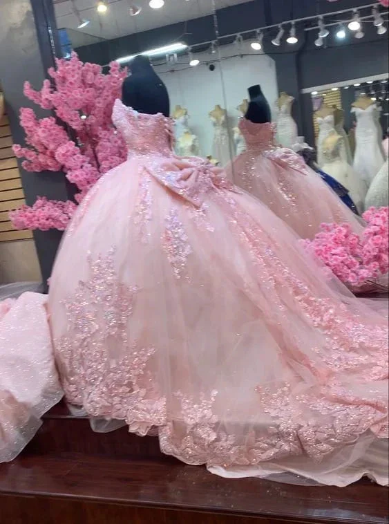 Glamorous Pink Tulle Lace Ball Gown,Pink Sweet 16 Dress  Y7246 - Image 2