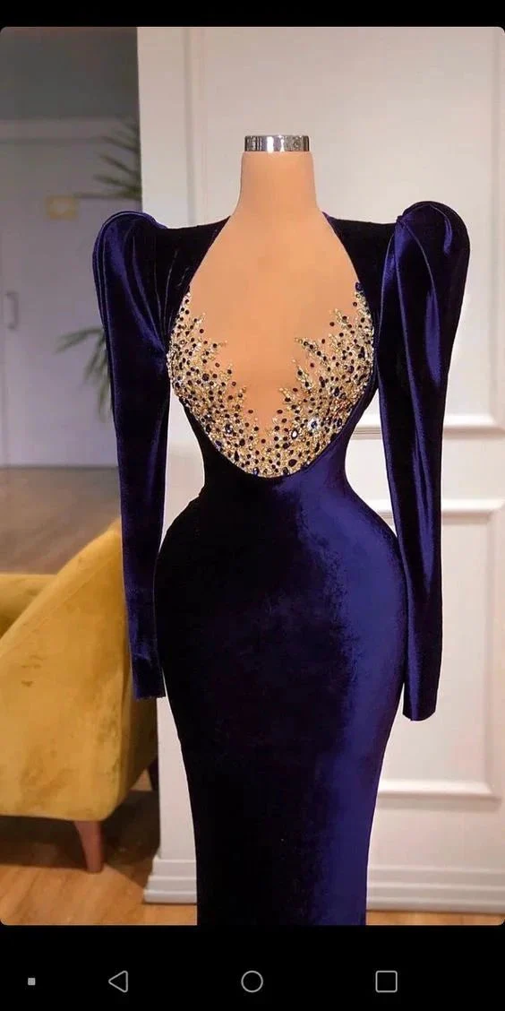Glamorous Purple Long Sleeves Velvet Evening Dress , Pageant Dress  Y747 - Image 2