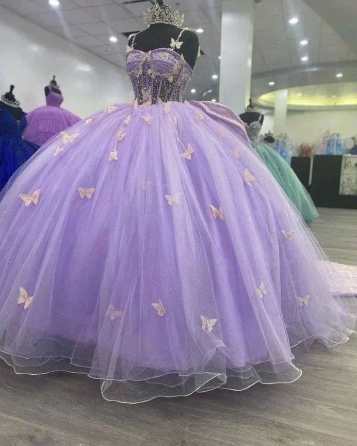 Glamorous Purple Tulle Princess Dress With Butterflies,Ball Gown,Sweet 16 Dress  Y5463 - Image 2