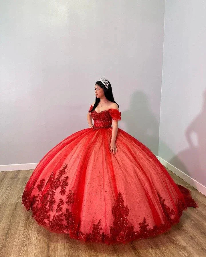 Glamorous Red Off The Shoulder Ball Gown,Red Sweet 16 Dress,Princess Dress  Y5330 - Image 2