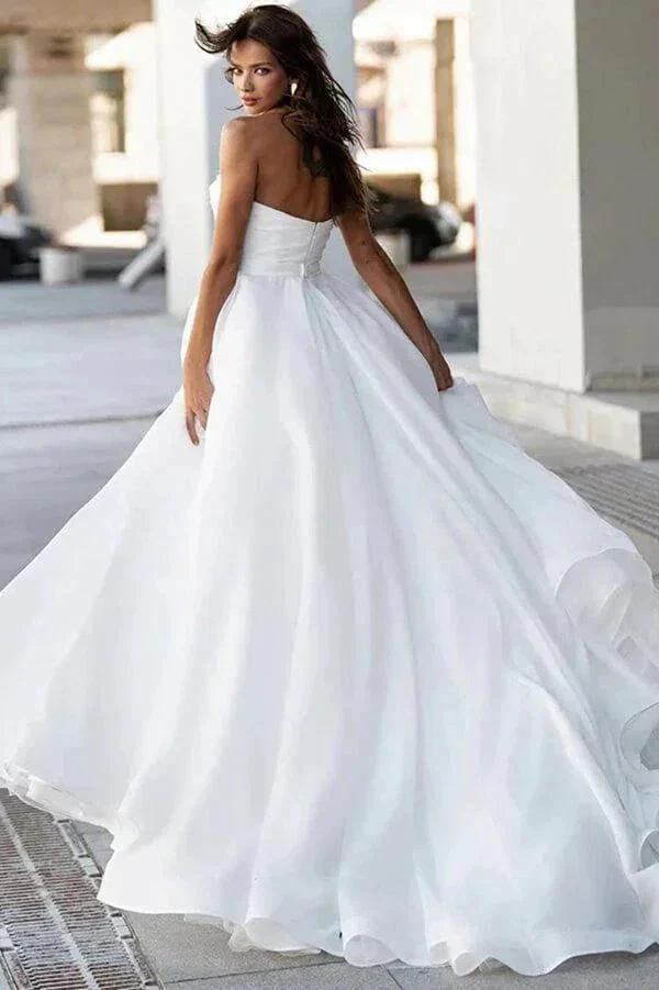 Glamorous Satin A-line Sweetheart Modest Wedding Dresses With Pearls MW1024 - Image 2