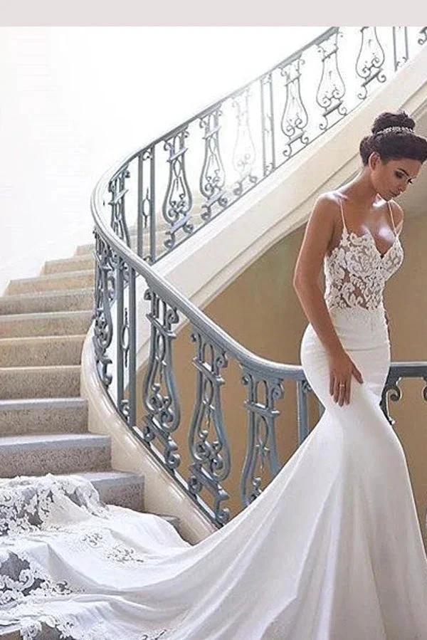Glamorous Spaghetti-Straps Lace Wedding Dress Mermaid Bridal Gowns MW290 - Image 2