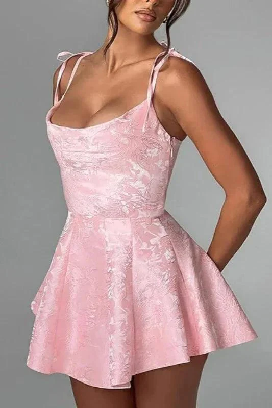 Glamorous Spaghetti Straps Satin Mini Party Dress Jacquard Sleeveless Homecoming Dress - Image 3