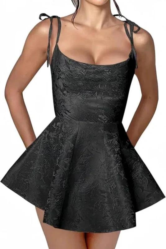 Glamorous Spaghetti Straps Satin Mini Party Dress Jacquard Sleeveless Homecoming Dress - Image 4