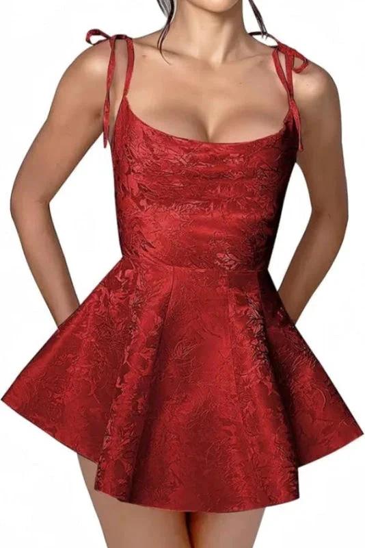 Glamorous Spaghetti Straps Satin Mini Party Dress Jacquard Sleeveless Homecoming Dress - Image 5