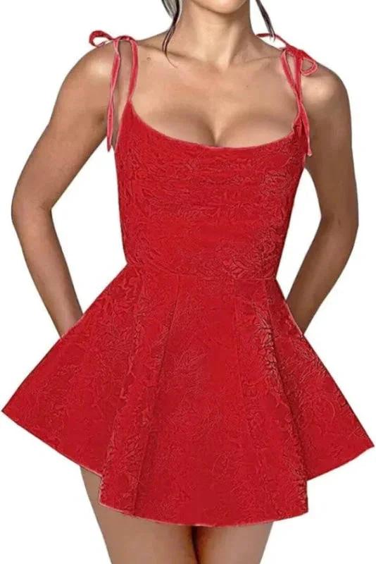 Glamorous Spaghetti Straps Satin Mini Party Dress Jacquard Sleeveless Homecoming Dress - Image 6