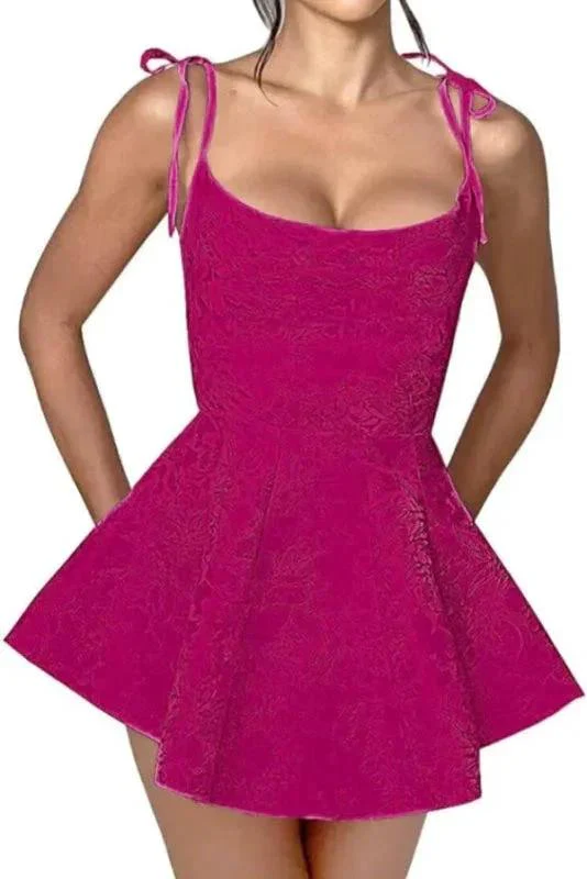 Glamorous Spaghetti Straps Satin Mini Party Dress Jacquard Sleeveless Homecoming Dress - Image 7