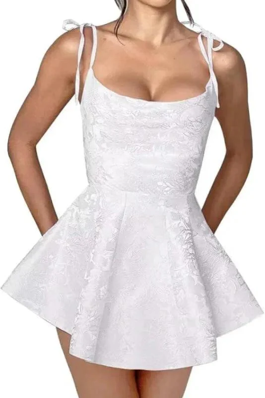 Glamorous Spaghetti Straps Satin Mini Party Dress Jacquard Sleeveless Homecoming Dress - Image 9