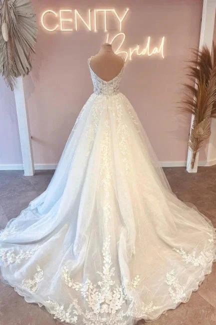 Glamorous spaghetti straps sleeveless a-line lace Wedding dresses - Image 3