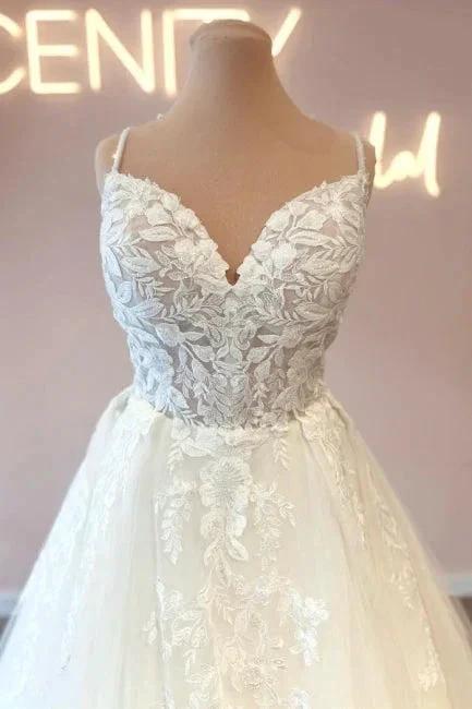 Glamorous spaghetti straps sleeveless a-line lace Wedding dresses - Image 4