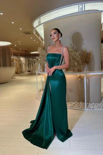 Glamorous spaghetti straps sleeveless a-line satin prom dresses sequined - Image 3