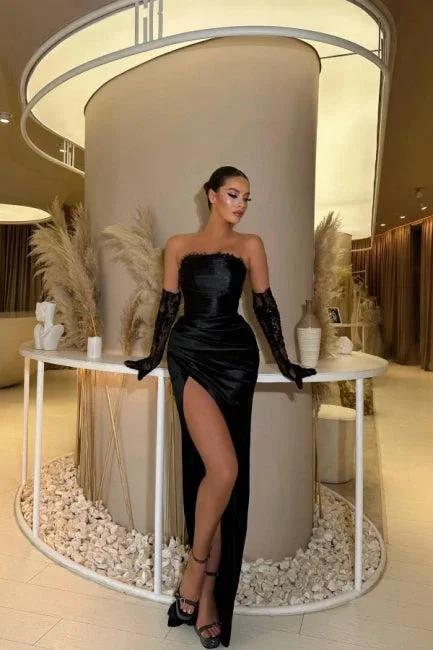 Glamorous strapless mermaid column satin evening dresses ruffles - Image 2