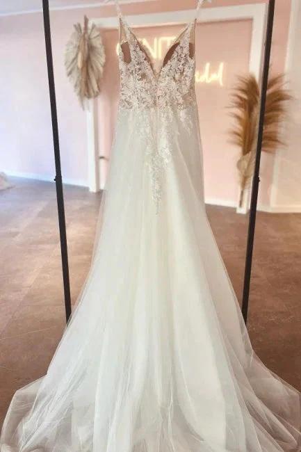 Glamorous sweetheart v-neck sleeveless a-line lace Wedding Dresses - Image 2