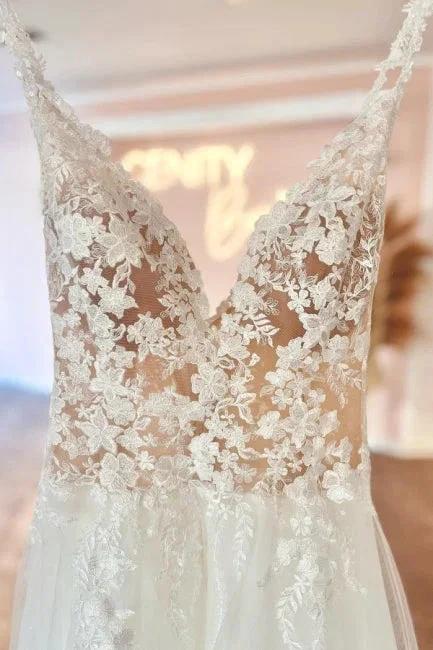 Glamorous sweetheart v-neck sleeveless a-line lace Wedding Dresses - Image 3