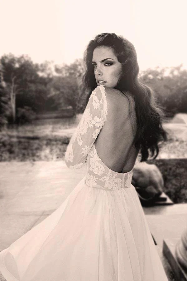 Glamorous V Neck Long Sleeves Lace Organza Wedding Dresses WD125 - Image 3