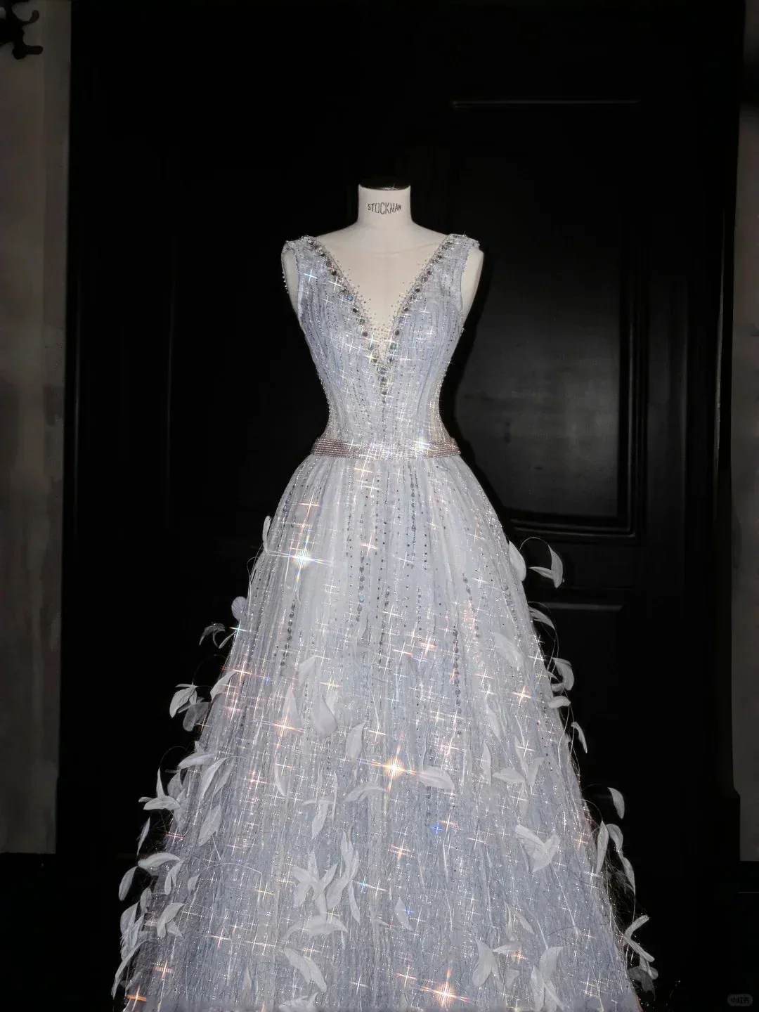 Glamorous V Neck Tulle Beaded Feathers A Line Prom Dress Evening Dress Y8682 - Image 2