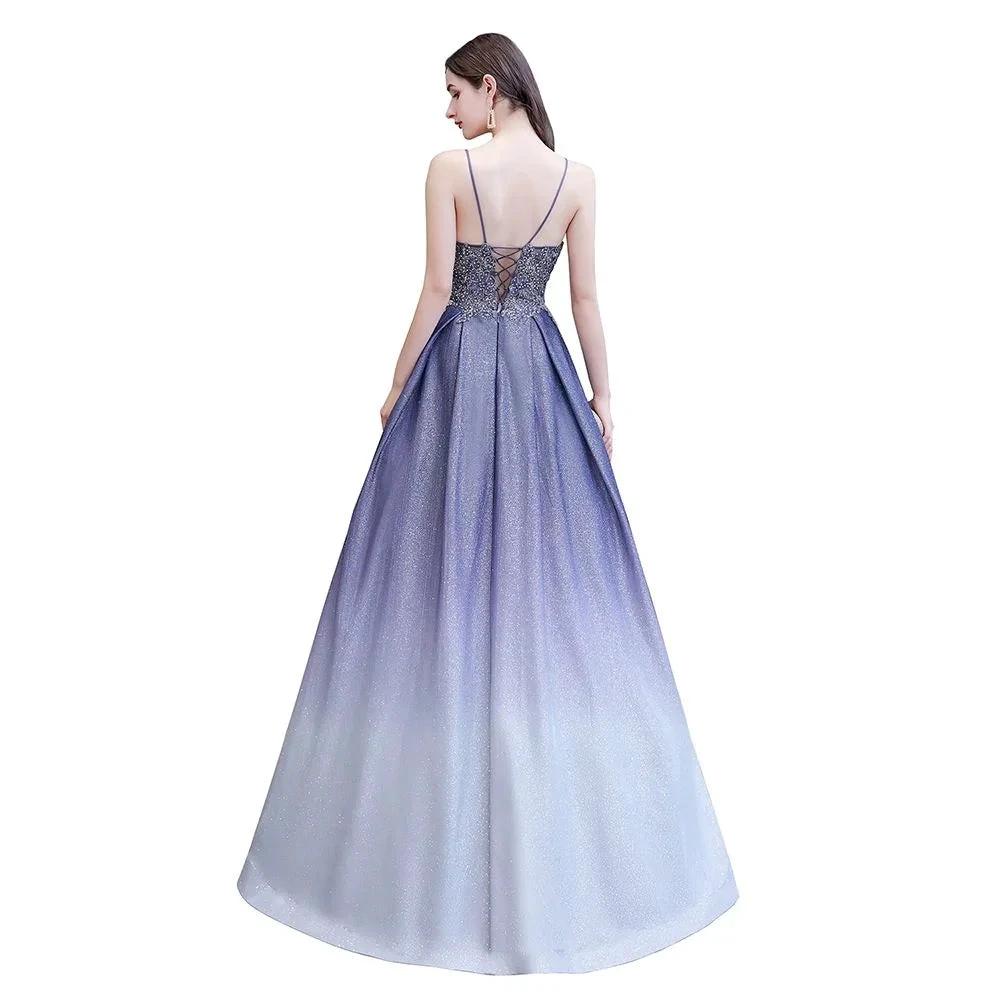 Glamous Spaghetti Ombre Purple Sparkly A-line Party Dress - Image 11