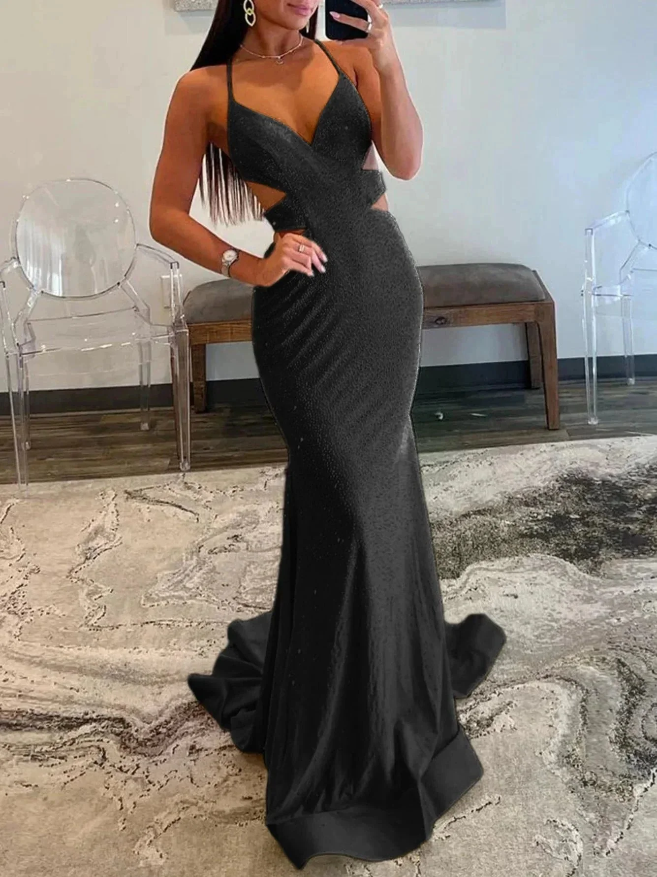Glint | Sparkly Mermaid V Neck Yellow Sequins Long Prom Dresses - Image 10