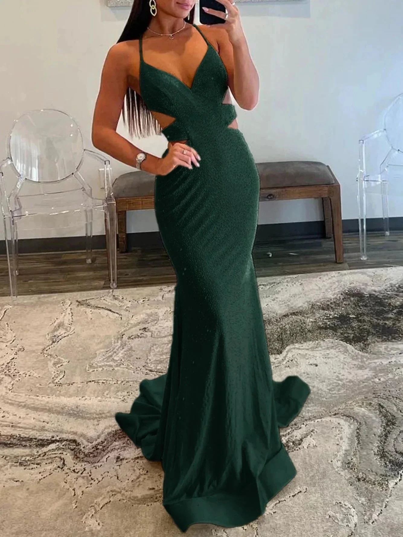 Glint | Sparkly Mermaid V Neck Yellow Sequins Long Prom Dresses - Image 12