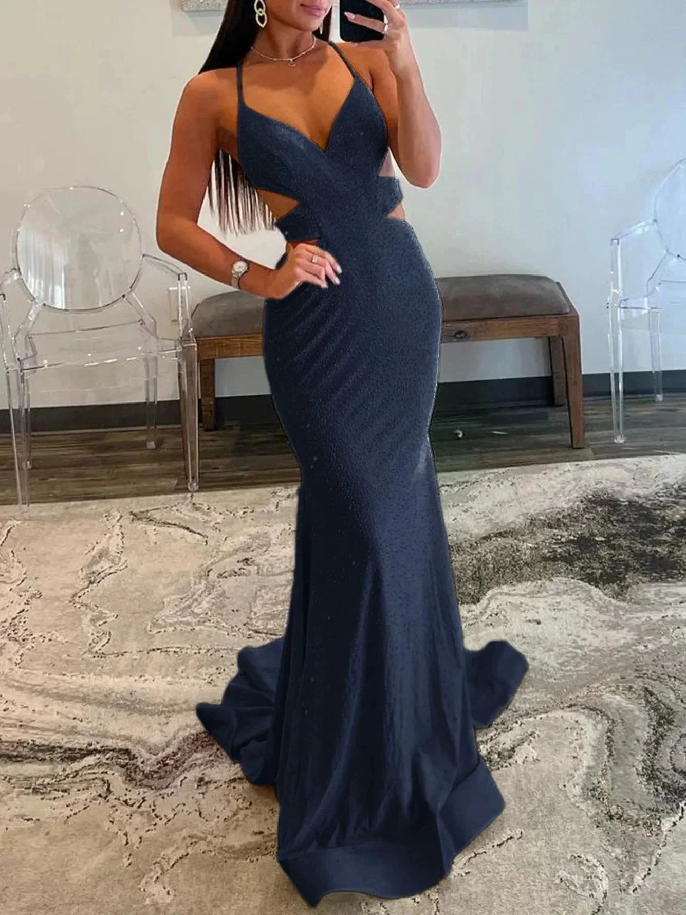 Glint | Sparkly Mermaid V Neck Yellow Sequins Long Prom Dresses - Image 6