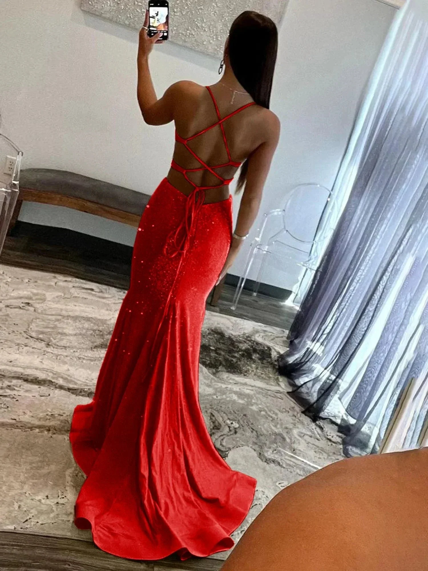 Glint | Sparkly Mermaid V Neck Yellow Sequins Long Prom Dresses - Image 9
