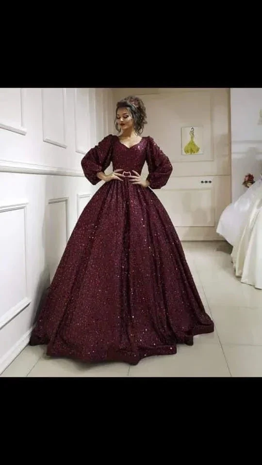 Glitter A-line Long Sleeves Ball Gown,Sweet 16 Dress,Princess Dress Y4900 - Image 2
