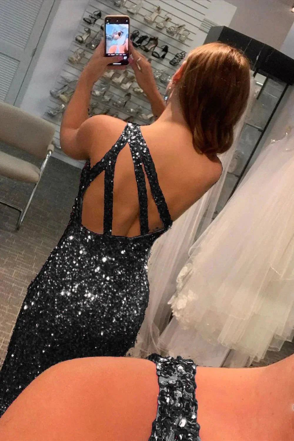 Aurelia |Glitter Black Sequins Long Prom Dress with Slit - Image 2
