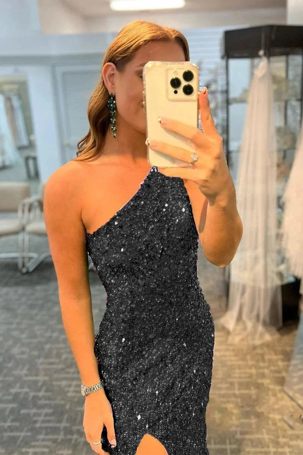 Aurelia |Glitter Black Sequins Long Prom Dress with Slit - Image 3