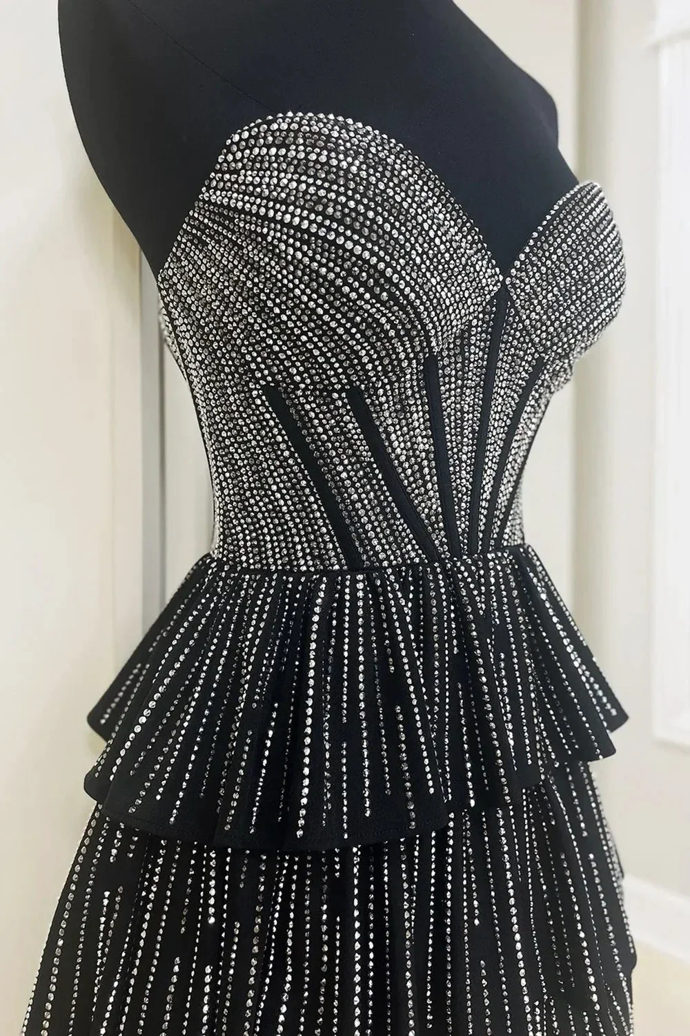 Glitter Black Strapless A-Line Corset Short Homecoming Dress with Beading - Image 4