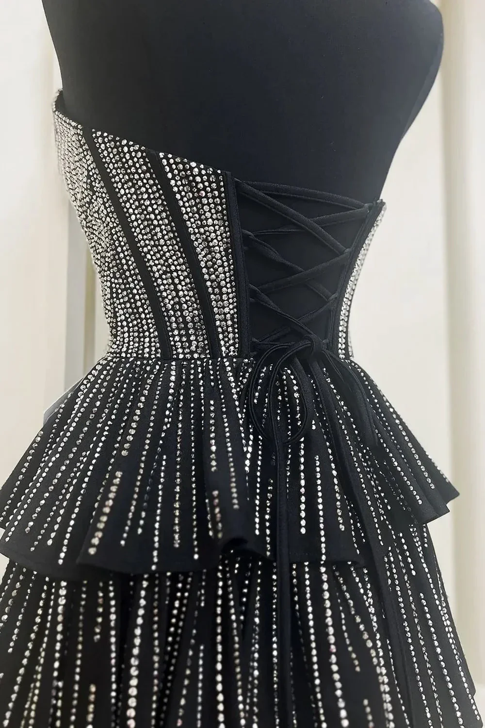 Glitter Black Strapless A-Line Corset Short Homecoming Dress with Beading - Image 5