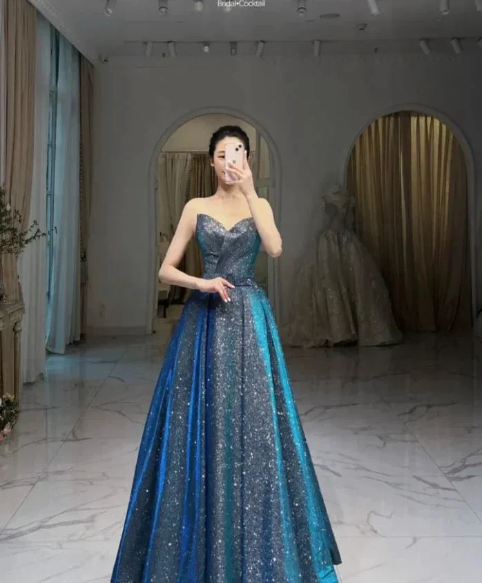 Glitter Blue A-line Evening Dress Blue Princess Dress Y4982 - Image 3