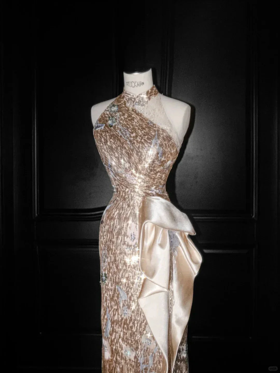 Glitter Champagne Gold Sequin Sheath Prom Dress Halter Long Evening Dress Y8653 - Image 2