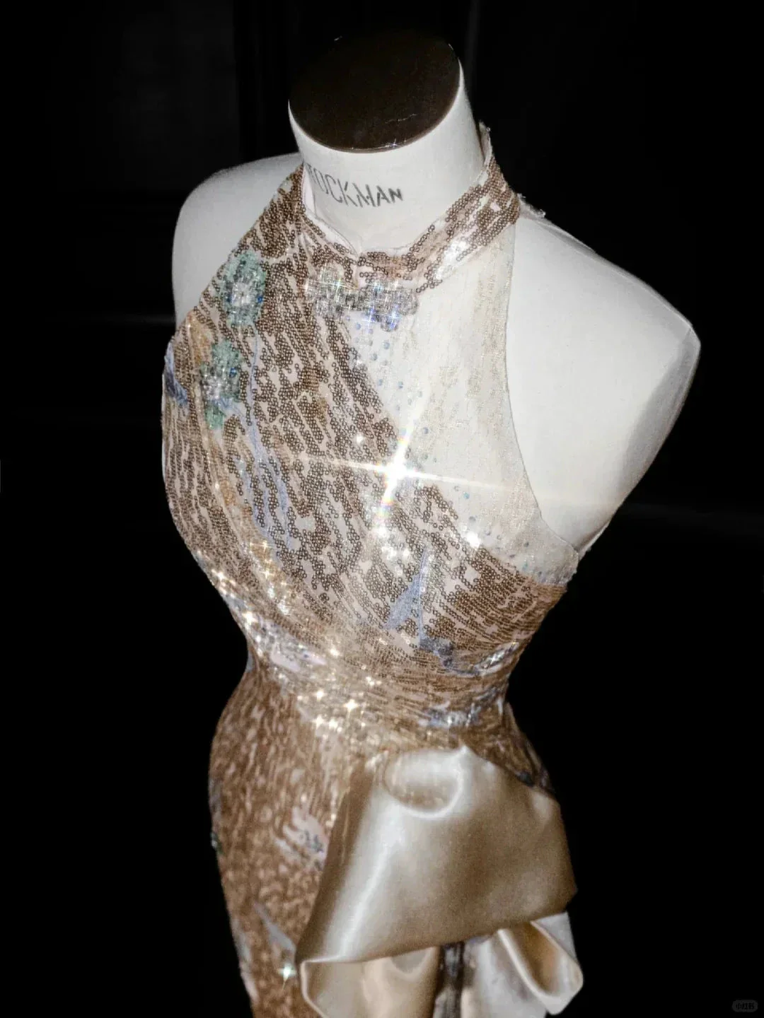 Glitter Champagne Gold Sequin Sheath Prom Dress Halter Long Evening Dress Y8653 - Image 3