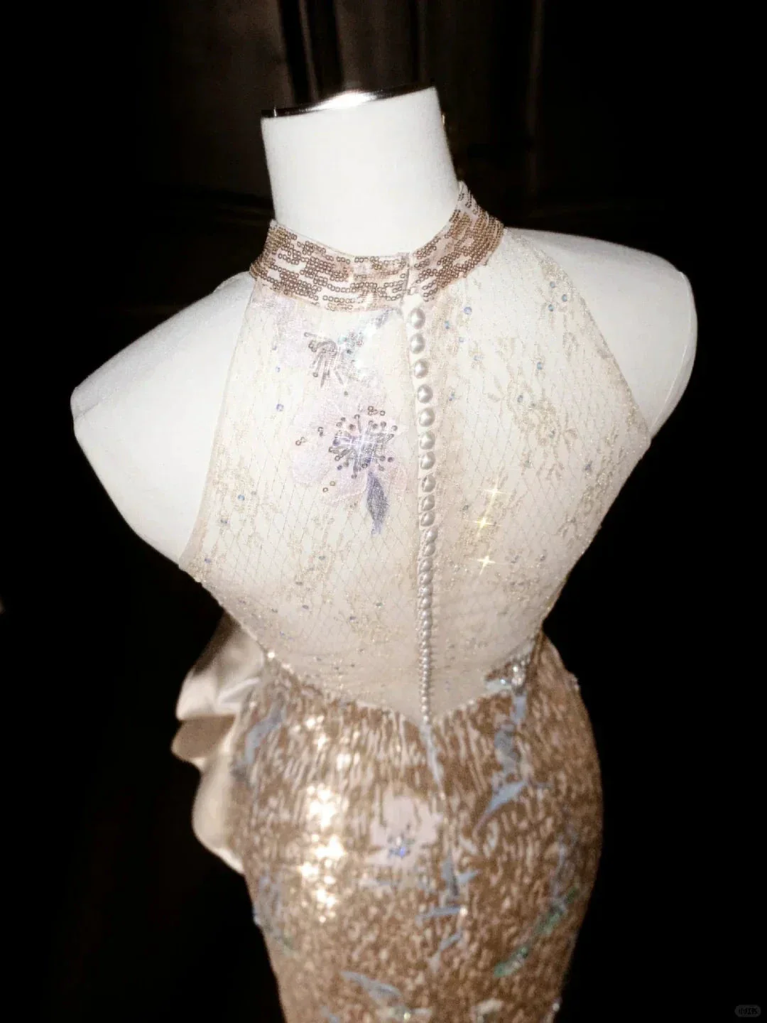 Glitter Champagne Gold Sequin Sheath Prom Dress Halter Long Evening Dress Y8653 - Image 5