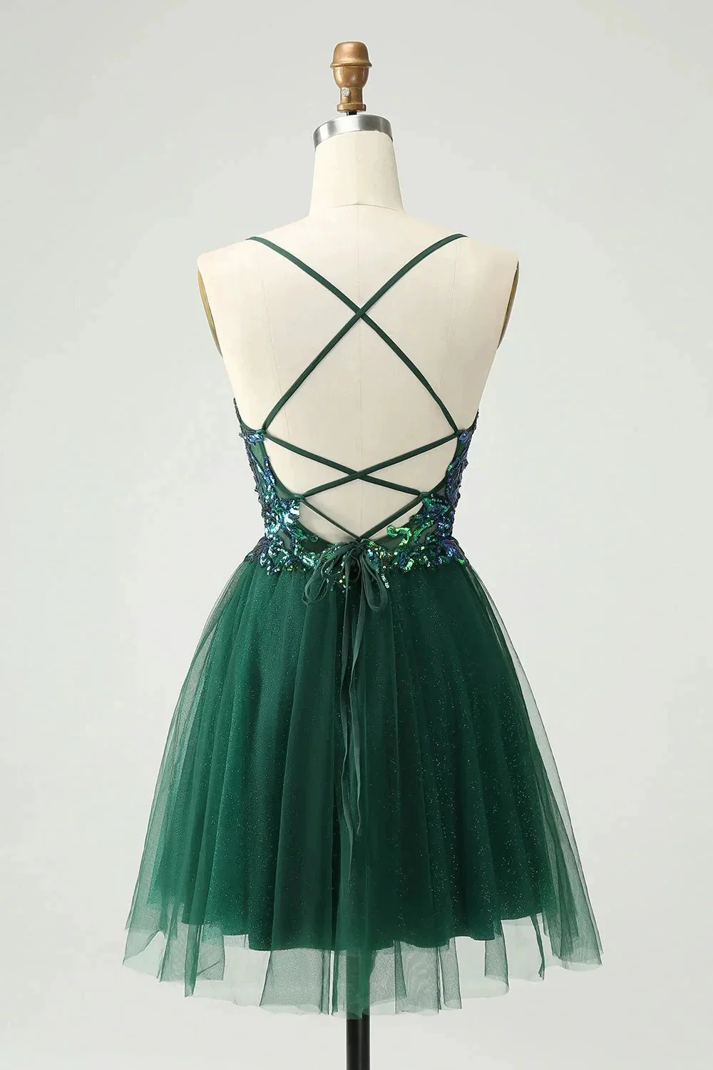Cute Dark Green A Line V Neck Sequin Short Homecoming Dress with Appliques - Image 2