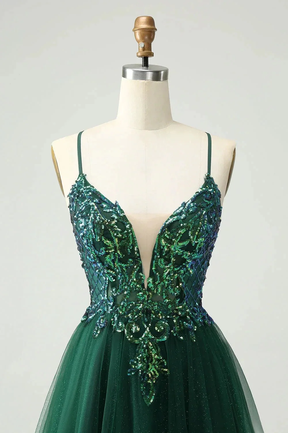Cute Dark Green A Line V Neck Sequin Short Homecoming Dress with Appliques - Image 4