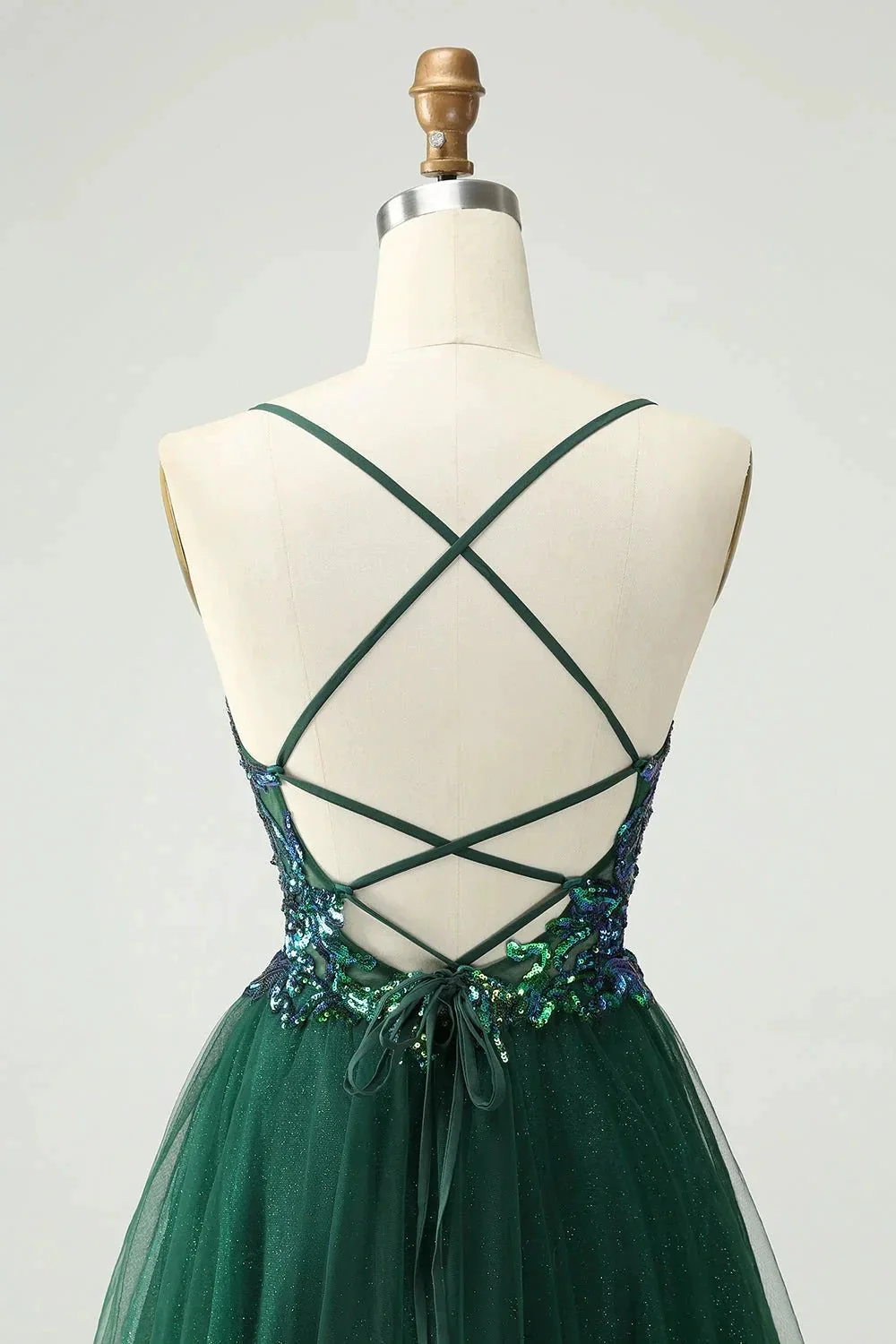 Cute Dark Green A Line V Neck Sequin Short Homecoming Dress with Appliques - Image 5