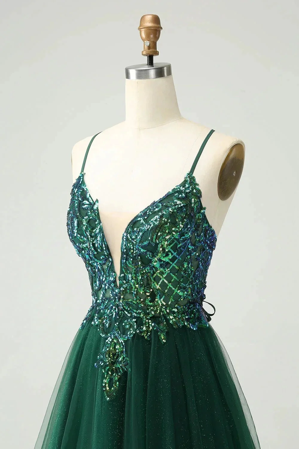 Cute Dark Green A Line V Neck Sequin Short Homecoming Dress with Appliques - Image 6