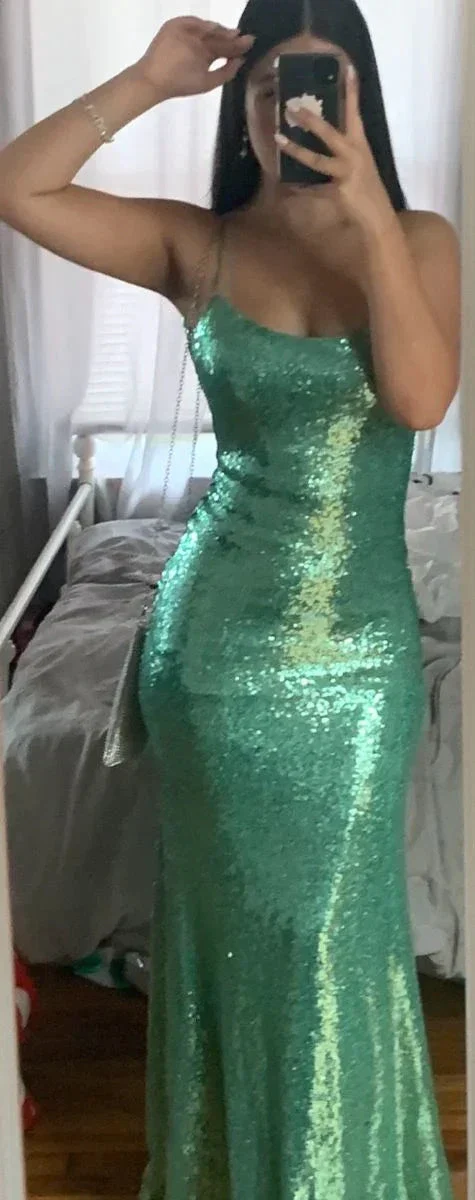 Glitter Green Sequins Mermaid Prom Dress Green Evening Dress Y6462 - Image 2