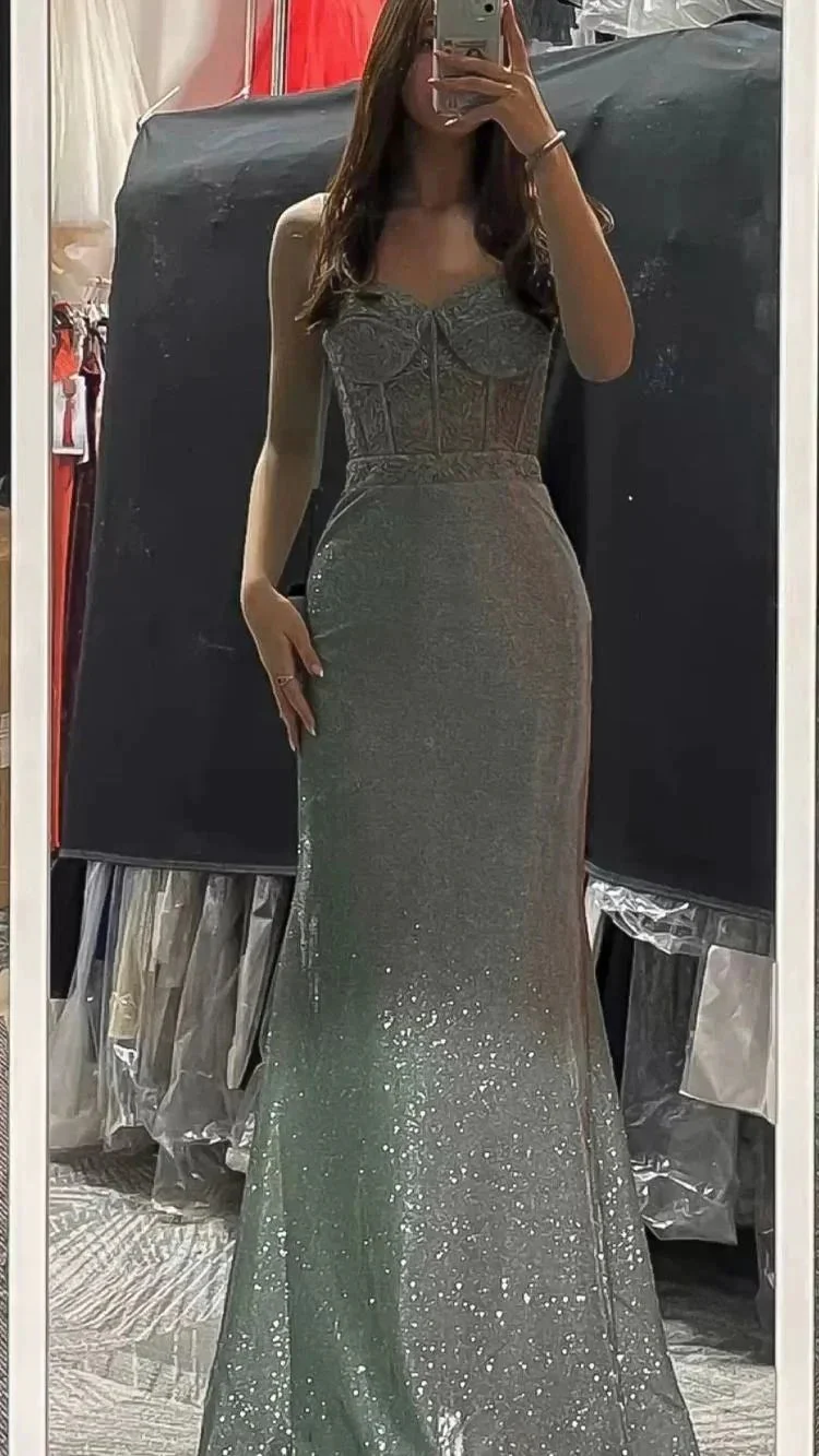 Glitter Grey Mermaid Prom Dress Elegant Grey Evening Dress Y1838 - Image 2