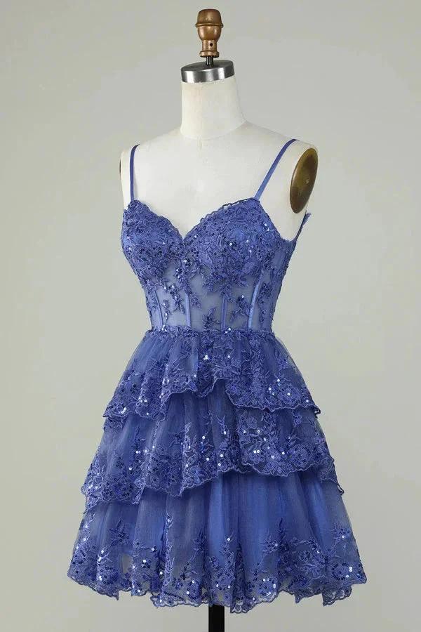 Glitter Lace Corset Ruffle Tiered Lavender Homecoming Dress PD503 - Image 5