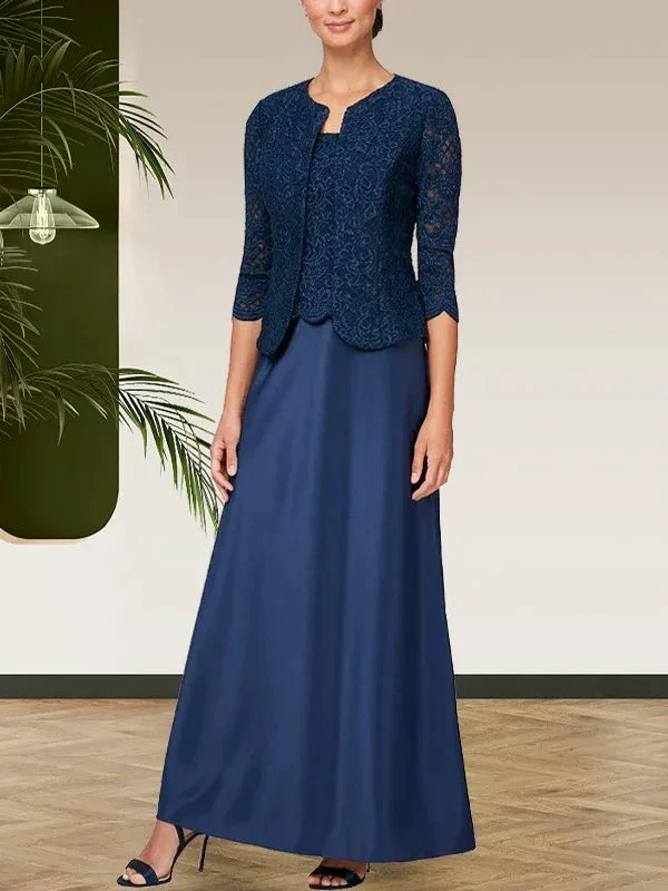 Glitter Lace & Satin Skirt Jacket Dress with Open Jacket - Image 4