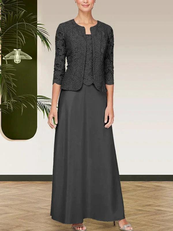 Glitter Lace & Satin Skirt Jacket Dress with Open Jacket - Image 6