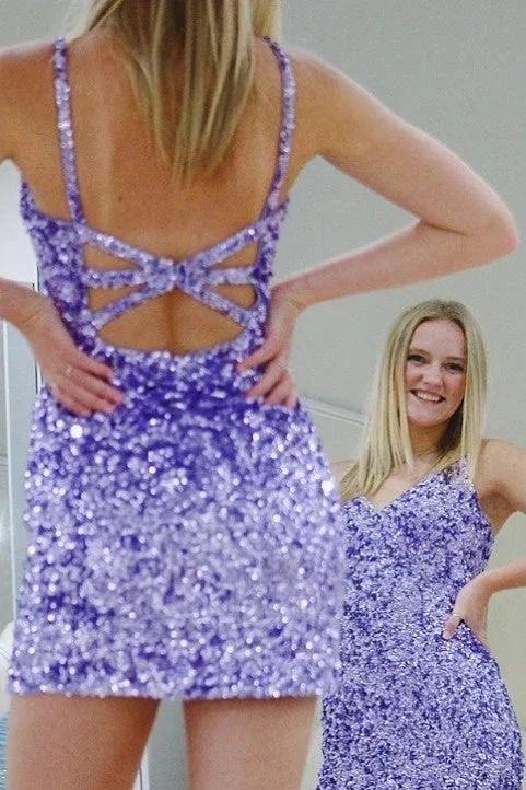 Glitter Lavender Sequined Homecoming Dress SYH28 - Image 4