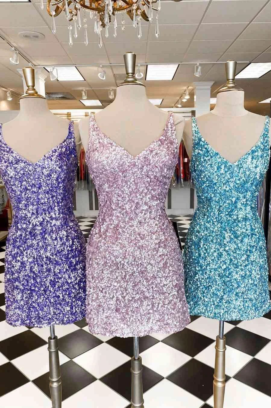 Glitter Lavender Sequined Homecoming Dress SYH28 - Image 5