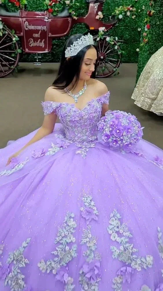 Glitter Off The Shoulder Lilac Ball Gown Sweet 16 Dress  Y4293 - Image 2
