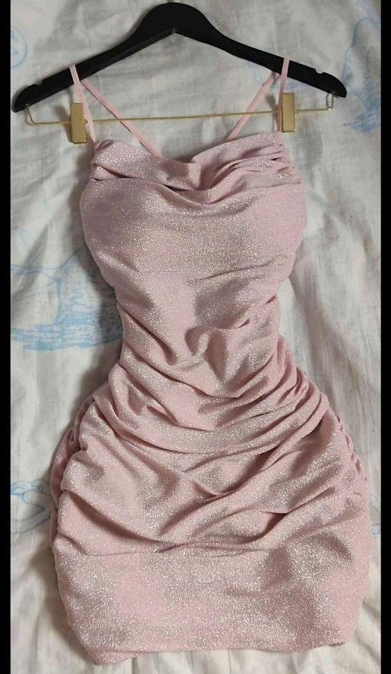 Glitter Pink Dress Sexy Club Dress Pink Mini Homecoming Dress Y680 - Image 2
