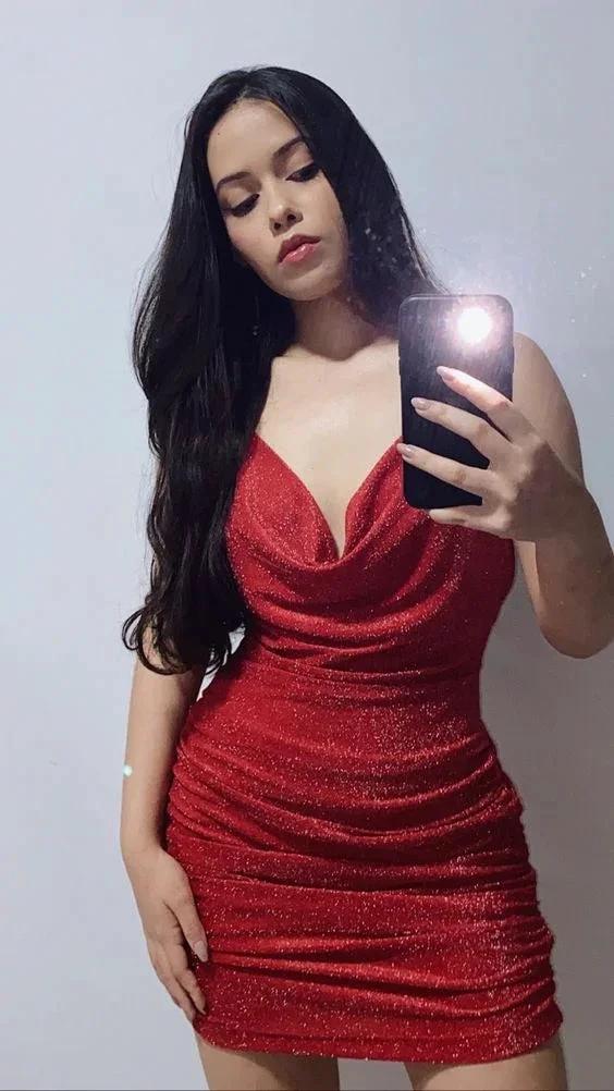 Glitter Red Mini Homecoming Dress Spaghetti Straps Graduation Dresses Y629 - Image 2