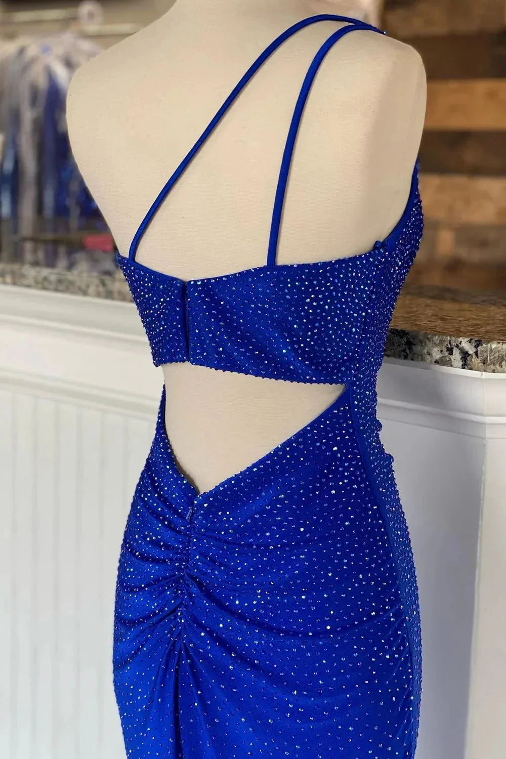 Celine |Mermaid One Shoulder Beaded Jersey Prom Dress with Slit - Image 6