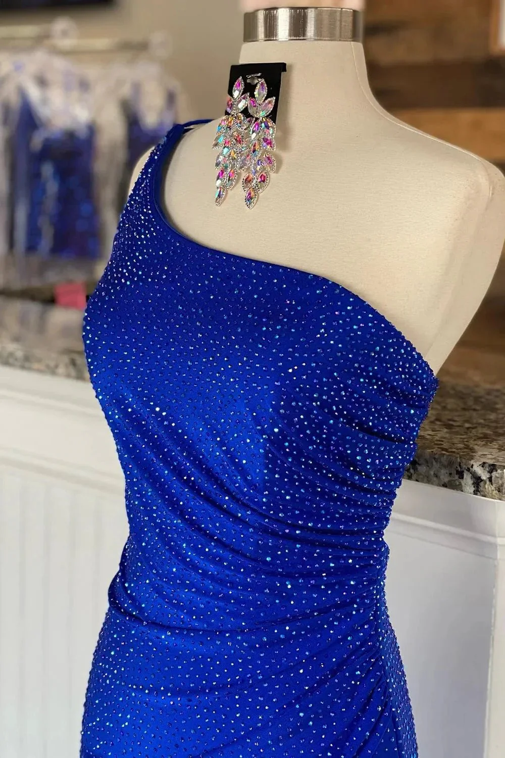 Celine |Mermaid One Shoulder Beaded Jersey Prom Dress with Slit - Image 7